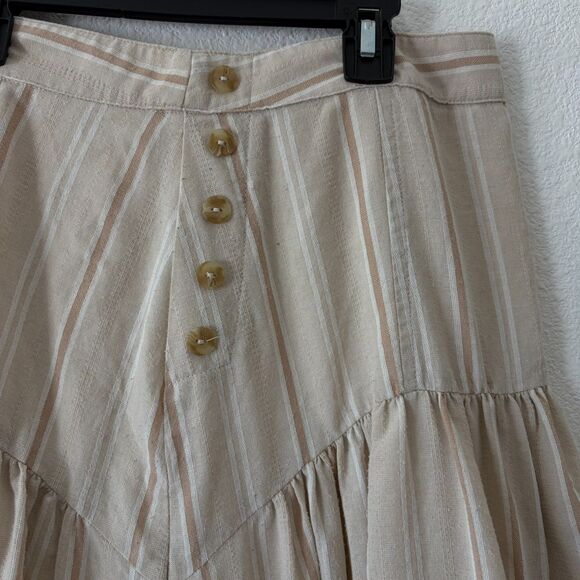 Vtg Anthropologie Beige Stripe Skirt US 6 Button Front Cottagecore Western Rodeo - Picture 4 of 10